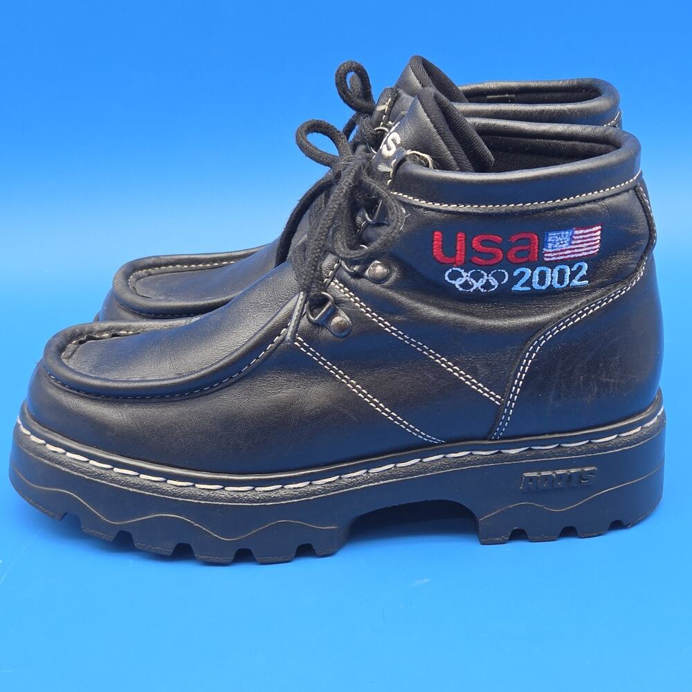 Roots Women’s 6.5B Y2K USA 2002 Olympic Leather Boots Chunky Heels Black